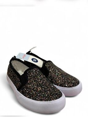 Cat & Jack Black Multicolor Glitter Slip-On Sneakers